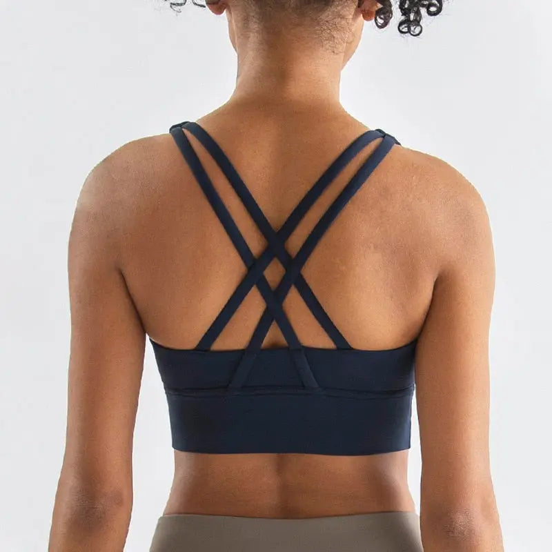 Fashion Cross Back Women Sport Bras Navy blue