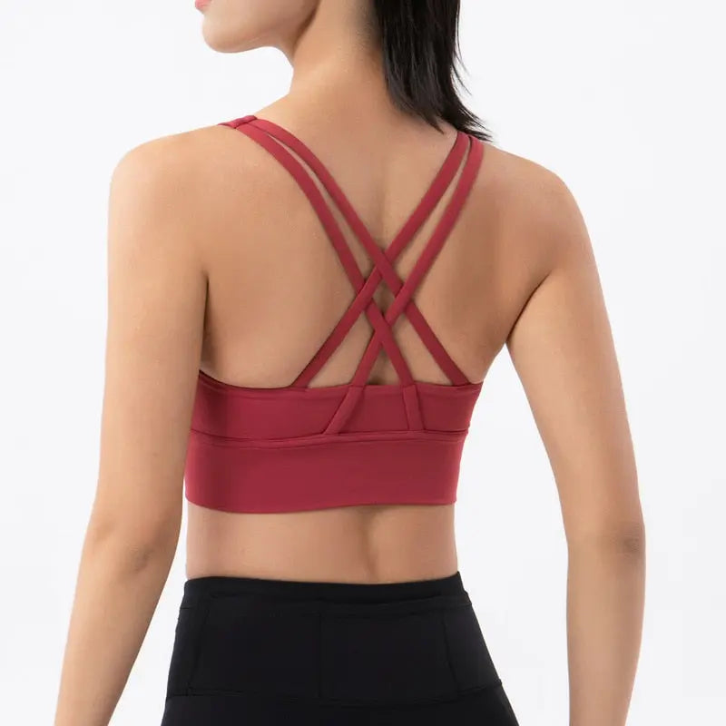 Fashion Cross Back Women Sport Bras Wine Red