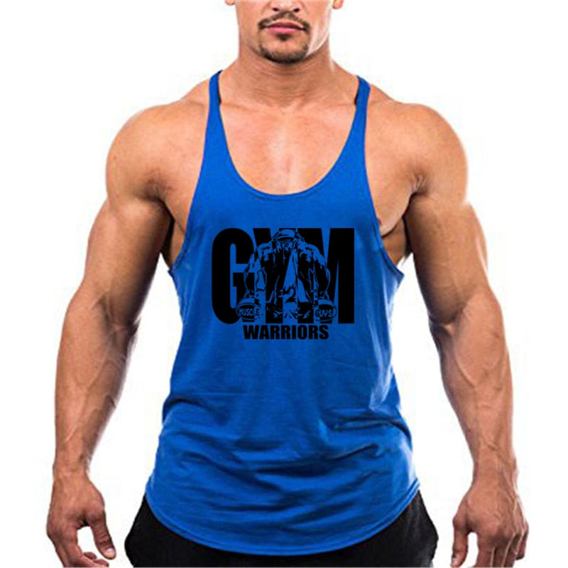 Men Cotton Gym Stringer Tank Top blue 169