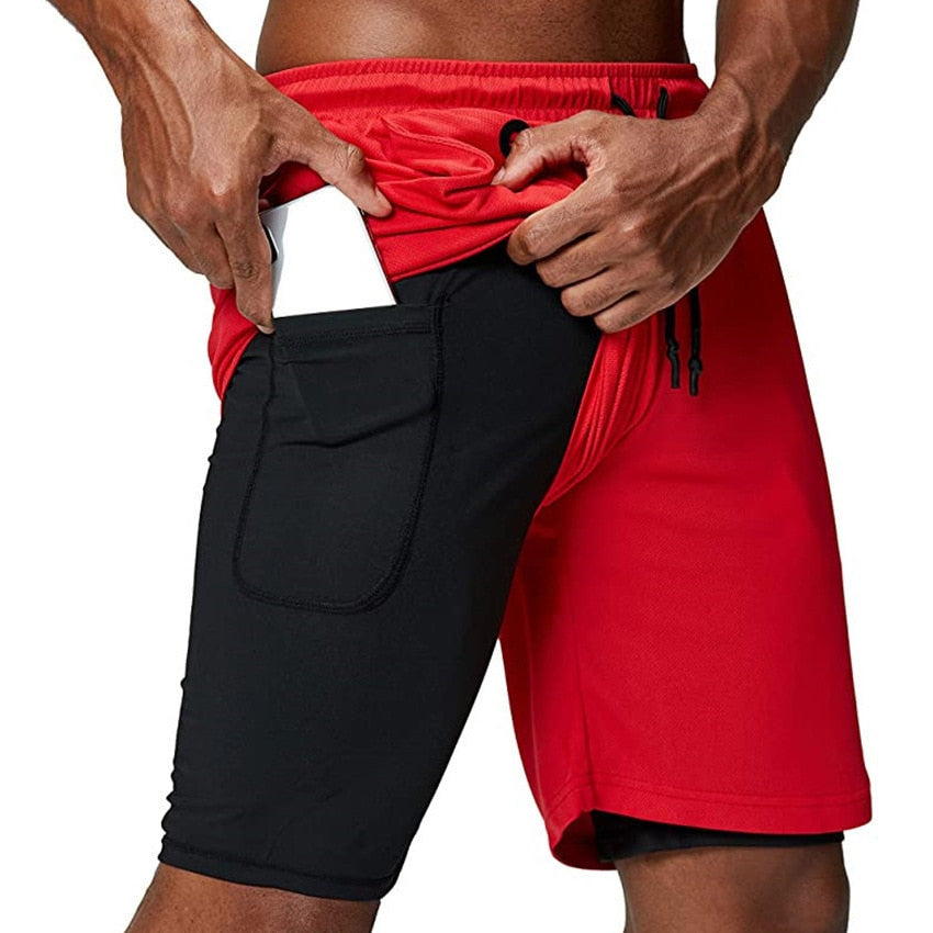 Double-deck Quick Dry Camo GYM Shorts Red 2