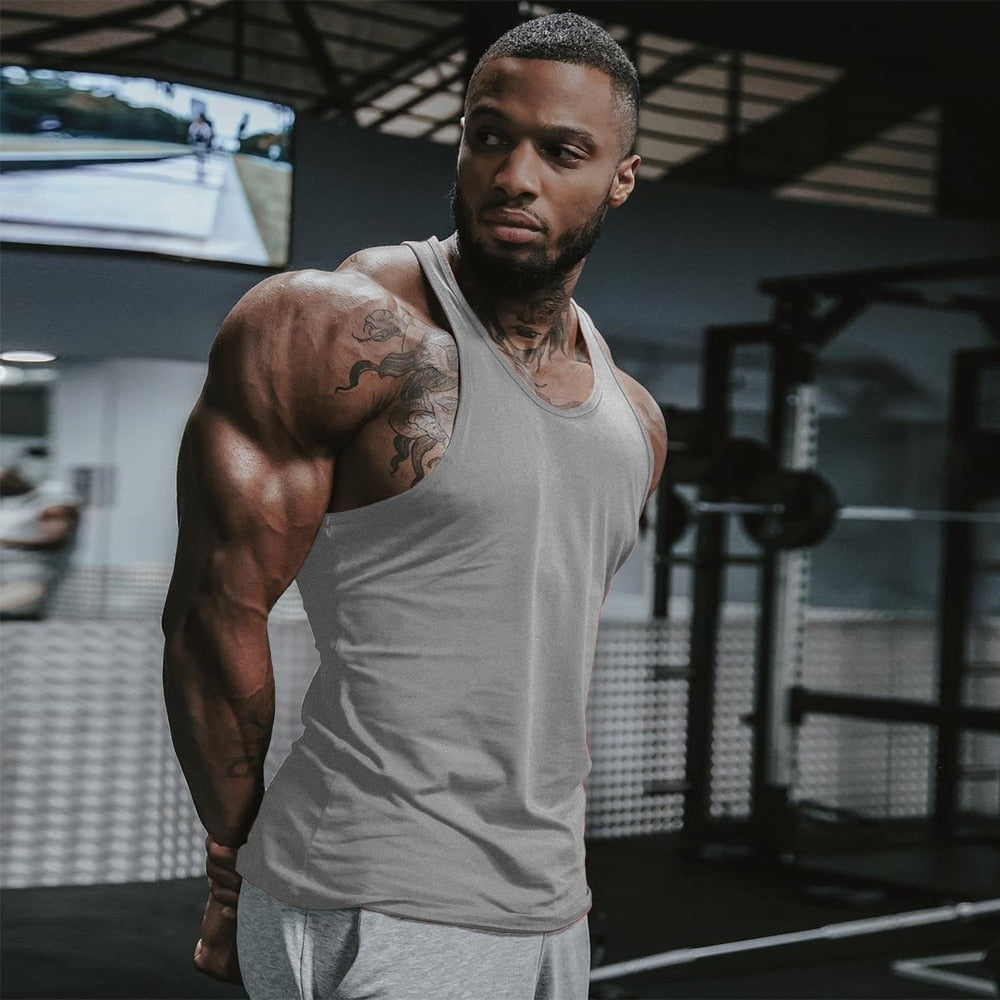 Men Gym Singlet Stringer Muscle Tank Tops Gray