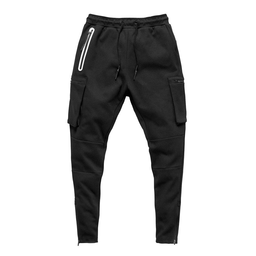 Men Multi-pocket Gym Track Pants Black