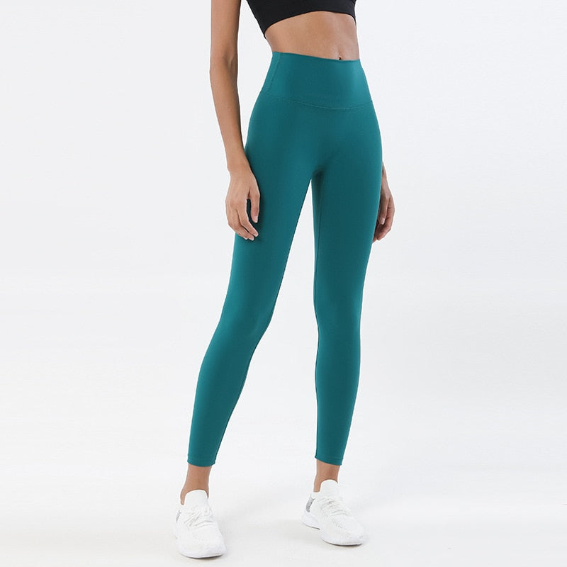 Women Hidden Pocket Nylon Gym Leggings Lake Green