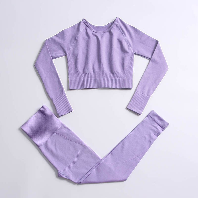Women Long Sleeve hyperflex gym clothes Shirts Pants Purple