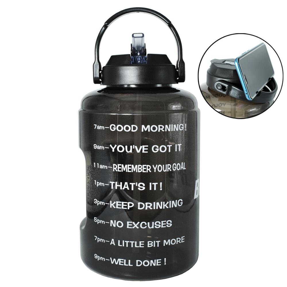 Wide Mouth Gallon Motivational Water Bottle Black