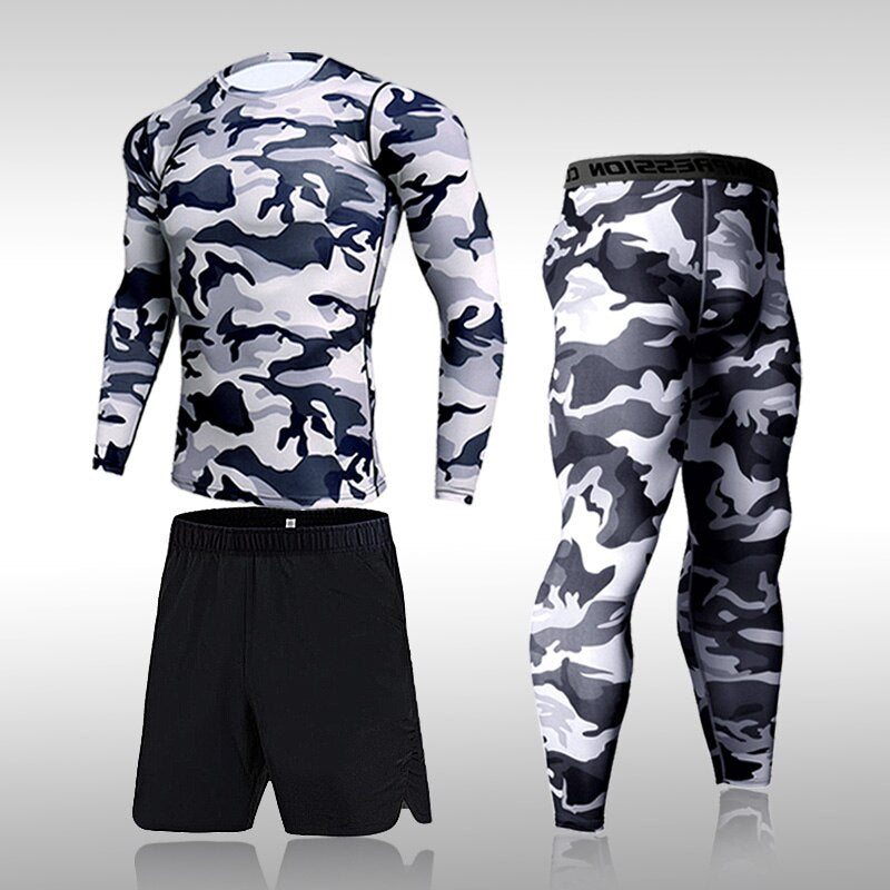 Men Quick Dry Camouflage Running Sets 3-piece set