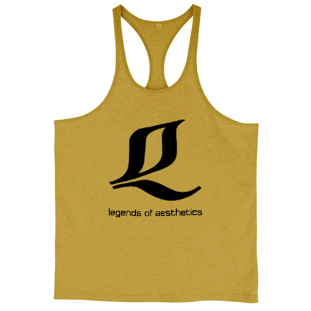 Men Gym Multicolor Muscle Tank Top Yellow No|China