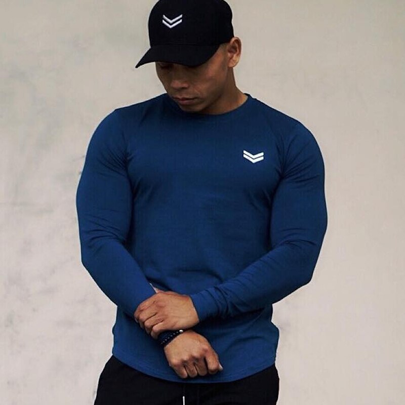 Men Gym Long Sleeve T Shirt Navy Blue