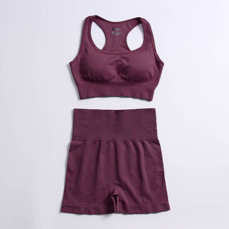 Women Long Sleeve hyperflex gym clothes Bra shorts PurpleRed