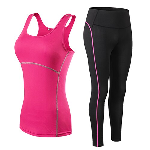 Women Fitness Suit Yoga Sets rose Red