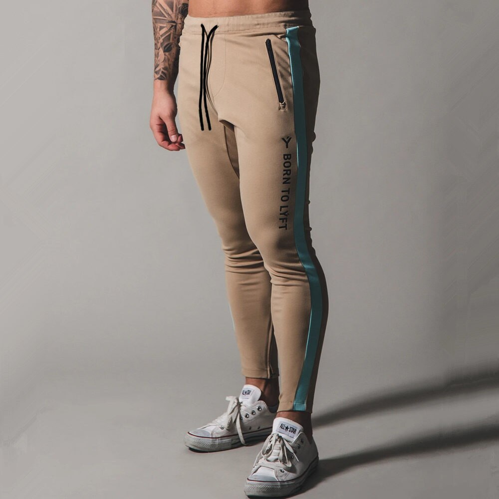 Men Gym Skinny Sport Tracpants Khaki