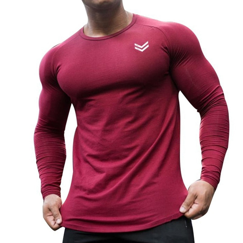 Men Gym Long Sleeve T Shirt Red