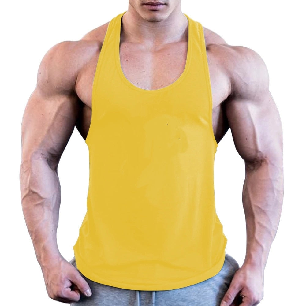 Men Gym Singlet Stringer Muscle Tank Tops Yellow