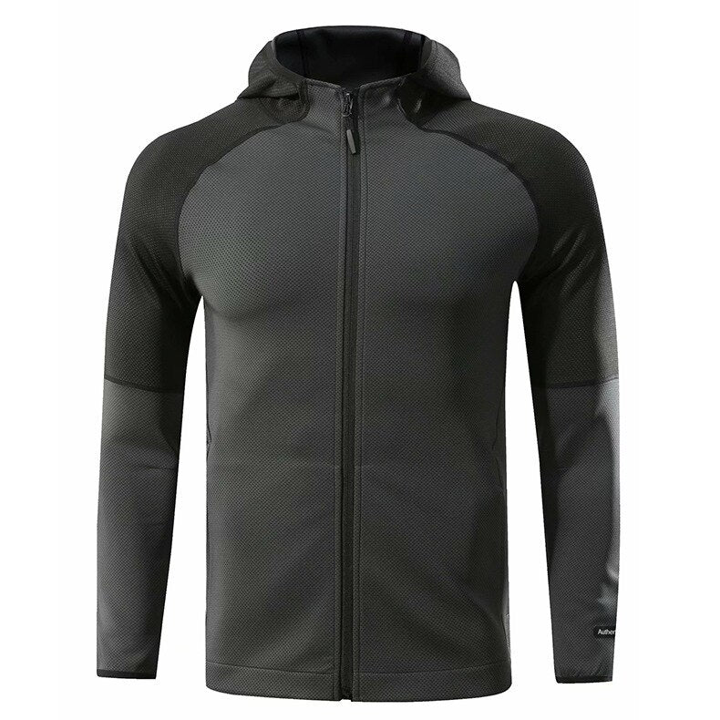 Men Quick Dry Hooded Fitness Sport Jacket Gray