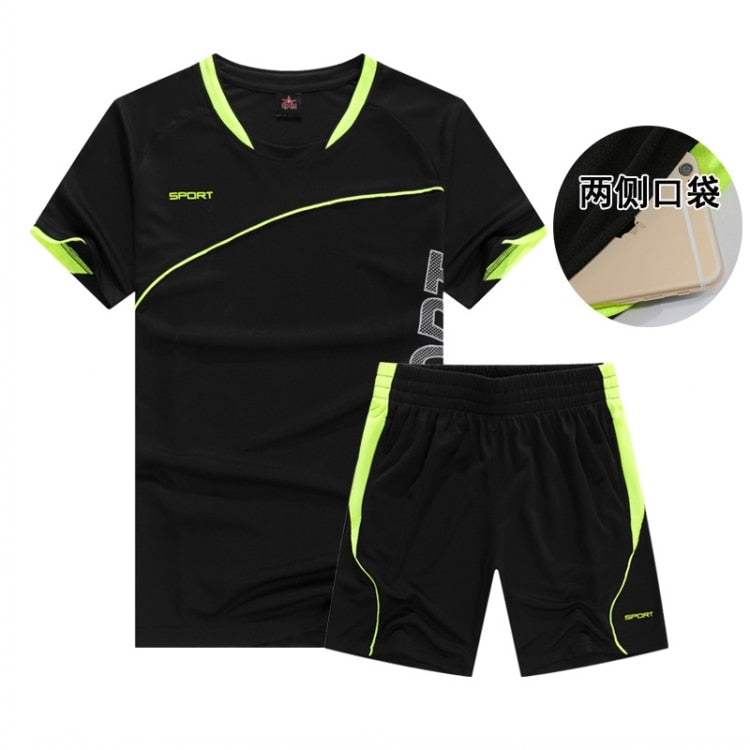 Men Sportswear Short sleeve Clothes Black Running set