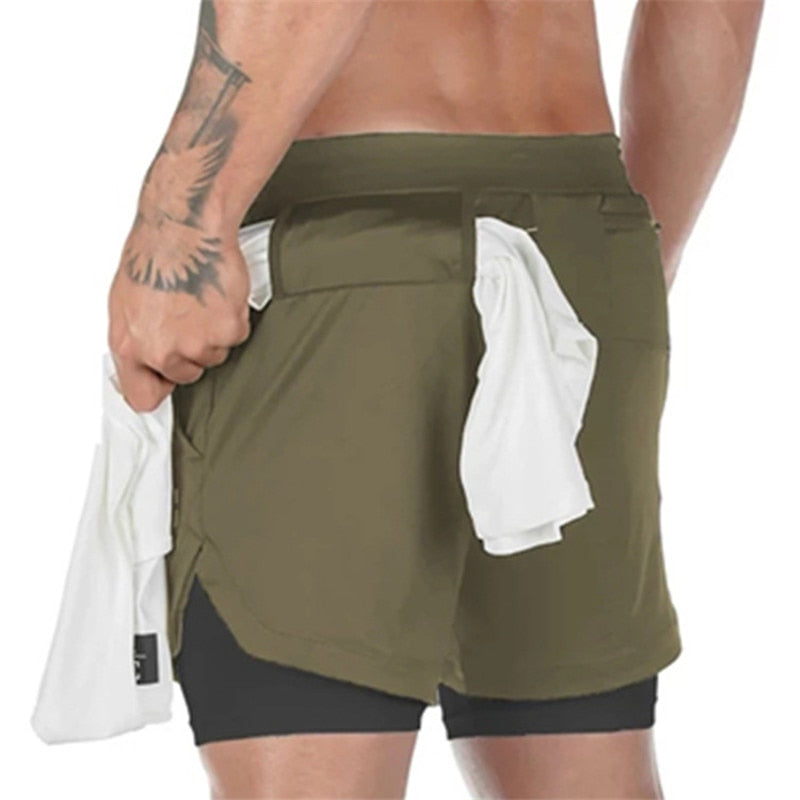 2 IN 1 Men Sports Shorts Army green