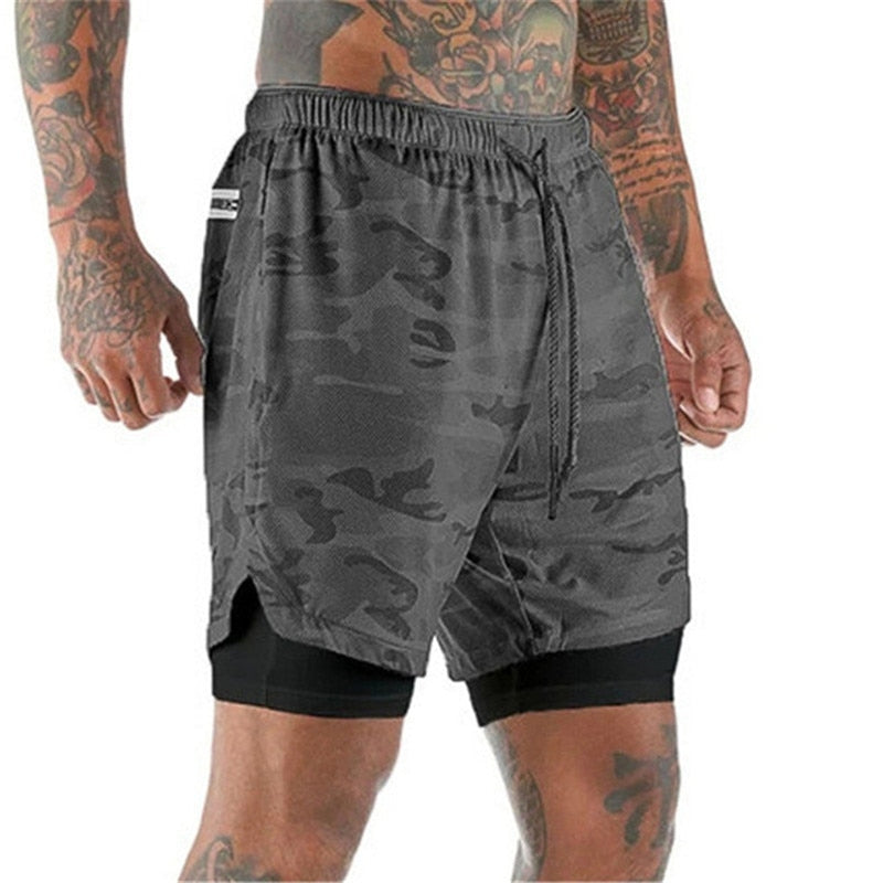 2 in 1 Sports Quick Dry Beach Shorts Gray camouflage