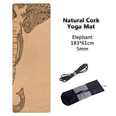 TPE Non-slip Natural Cork Yoga Mat Elephant with bag