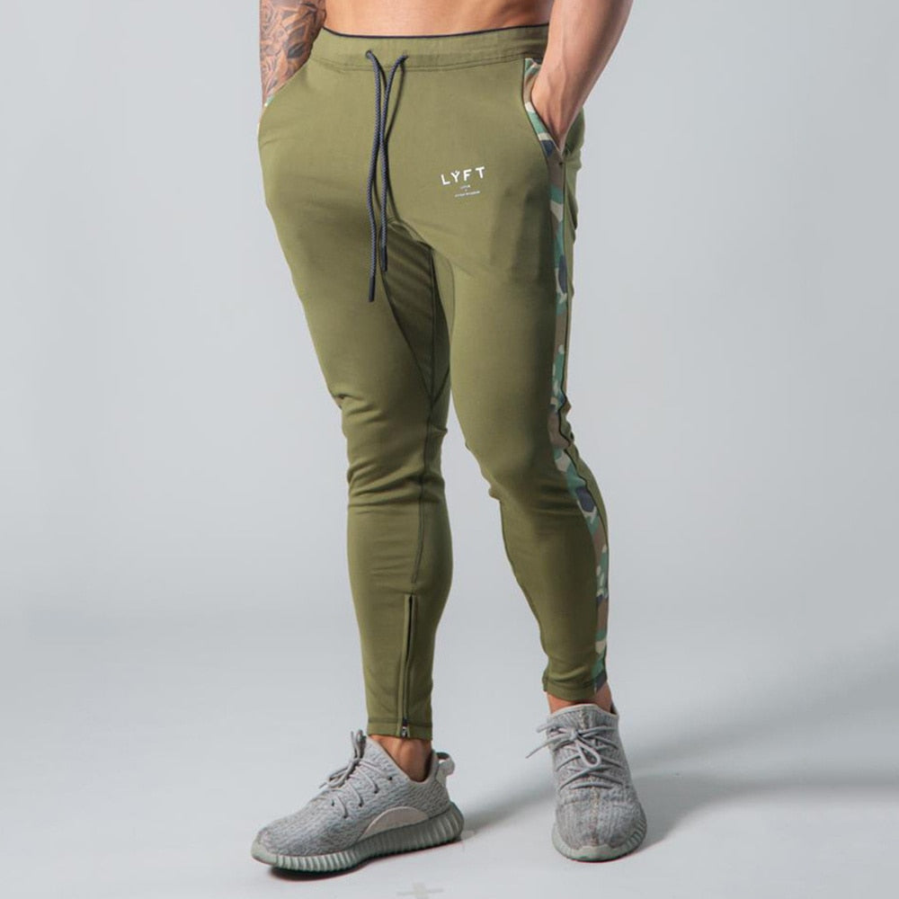 Men Gym Casual Skinny Pants Army green