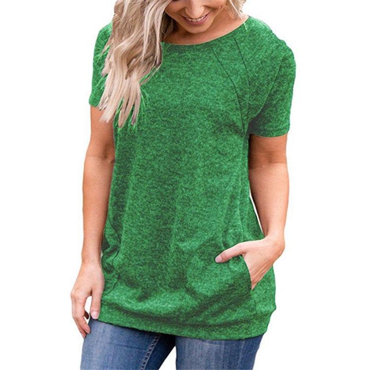 Women O-Neck Loose Gym T Shirt Green