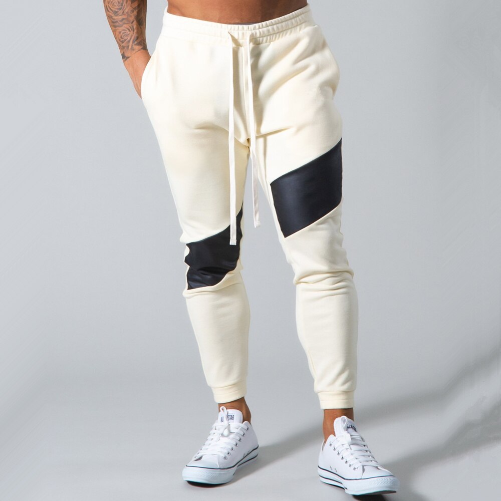 Men Gym Fitness Cotton Joggers Beige