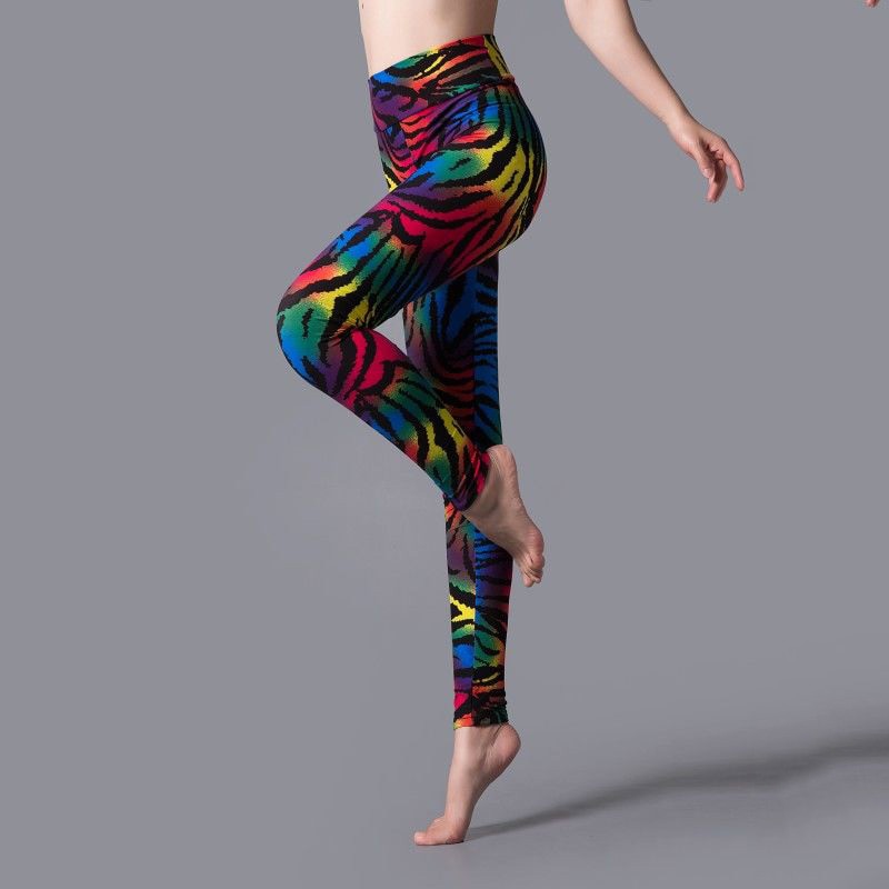 Women Leopard Print Gym Pants Colorful Zebra