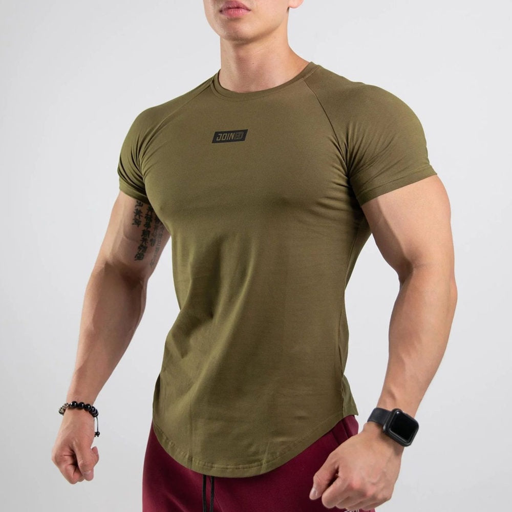 Fitness Bodybuilding Cotton Skinny Shirt Army Green