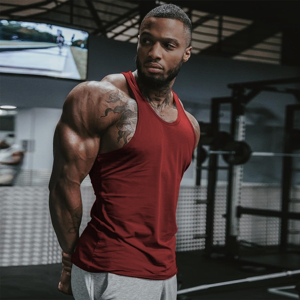 Men Gym Singlet Stringer Muscle Tank Tops Burgundy