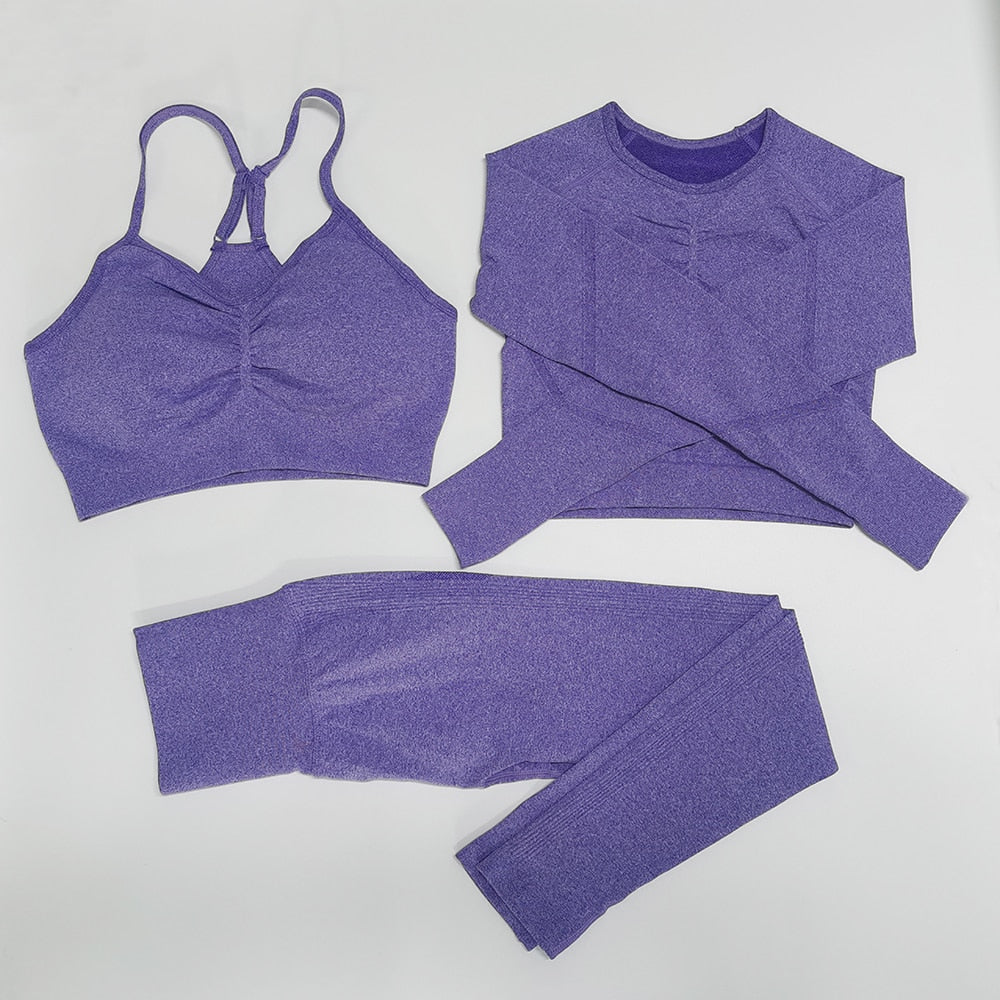 Gym Seamless Workout Clothes 3pcs Purple