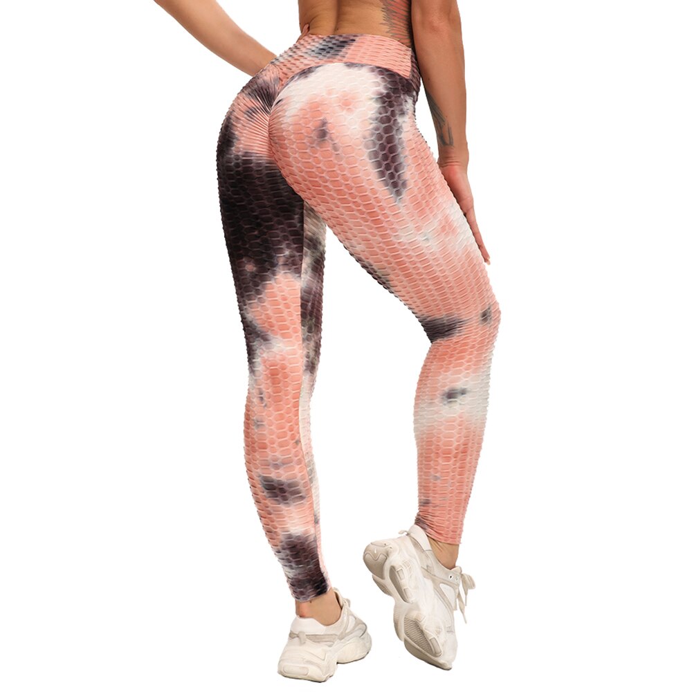 Women High Waisted Printed Leggings A-Pink ink