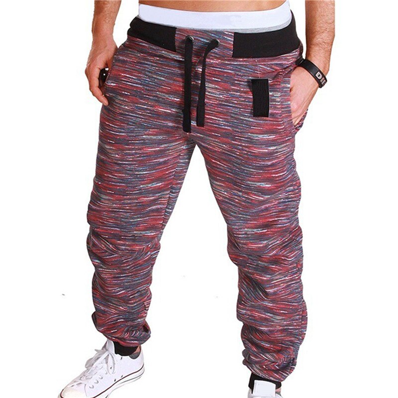 Full Length Fitness Striped Jogging Trousers wine red