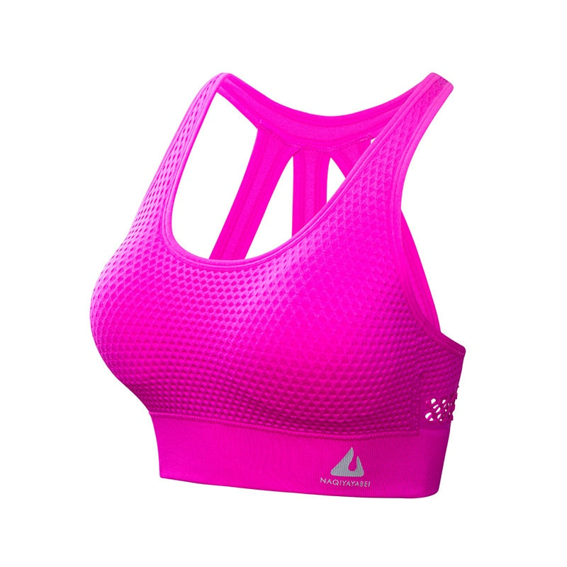 Women Shockproof Gathered Yoga Bra Rose red 1