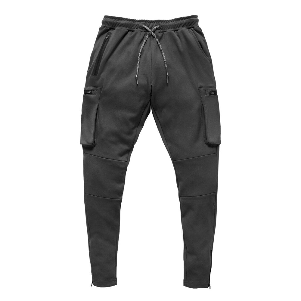 Men Multi-pocket Gym Track Pants Dark gray