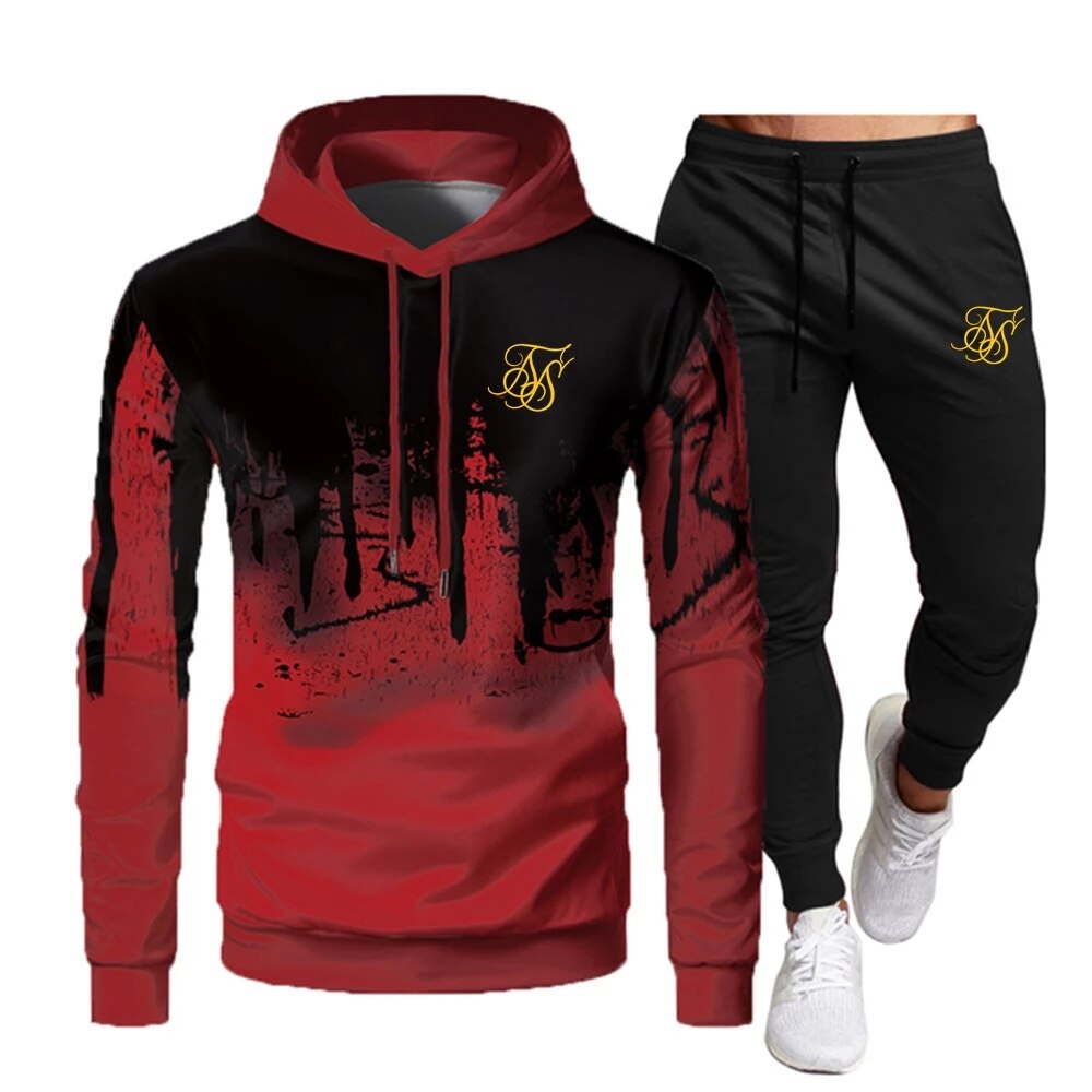 Fashion Sik Silk Hoodie Sports Suit red SS H