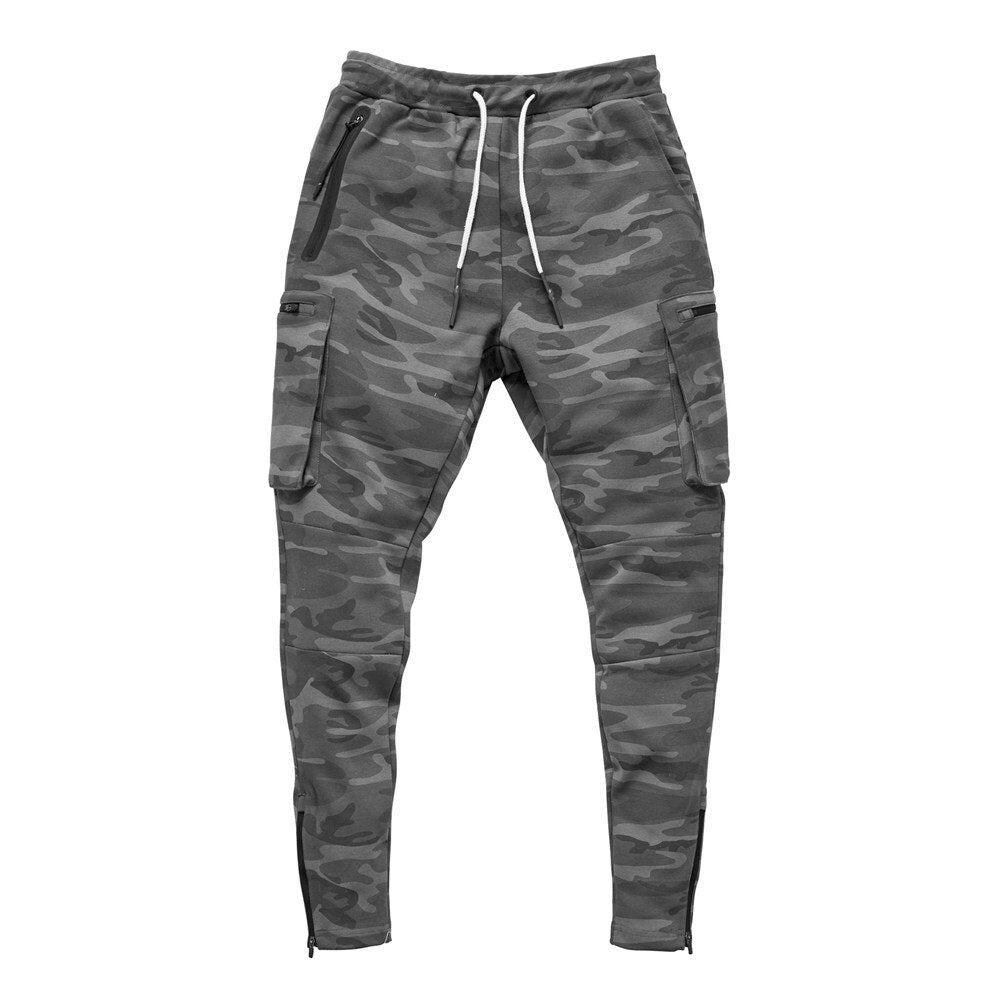 Men Multi-pocket Gym Track Pants Grey camo