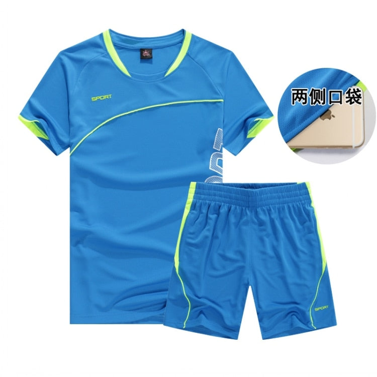 Men Sportswear Short sleeve Clothes Sky Blue Running set