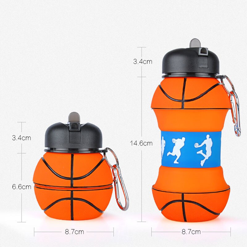 Sports Silicone Fold Wate Bottle 550ML Basketball