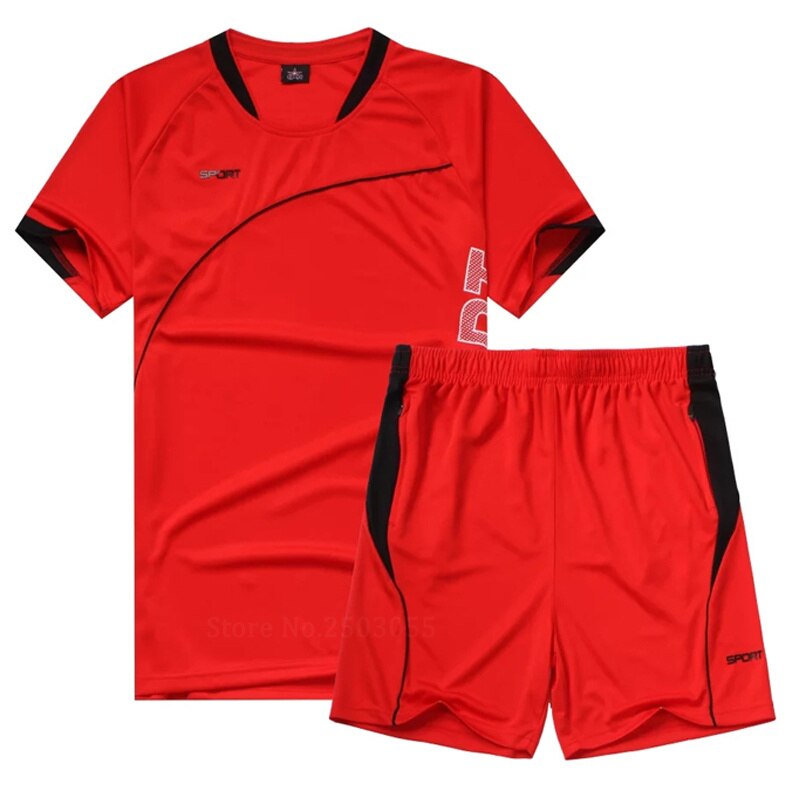 Men Running Short Sleeve+Shorts Suit Red