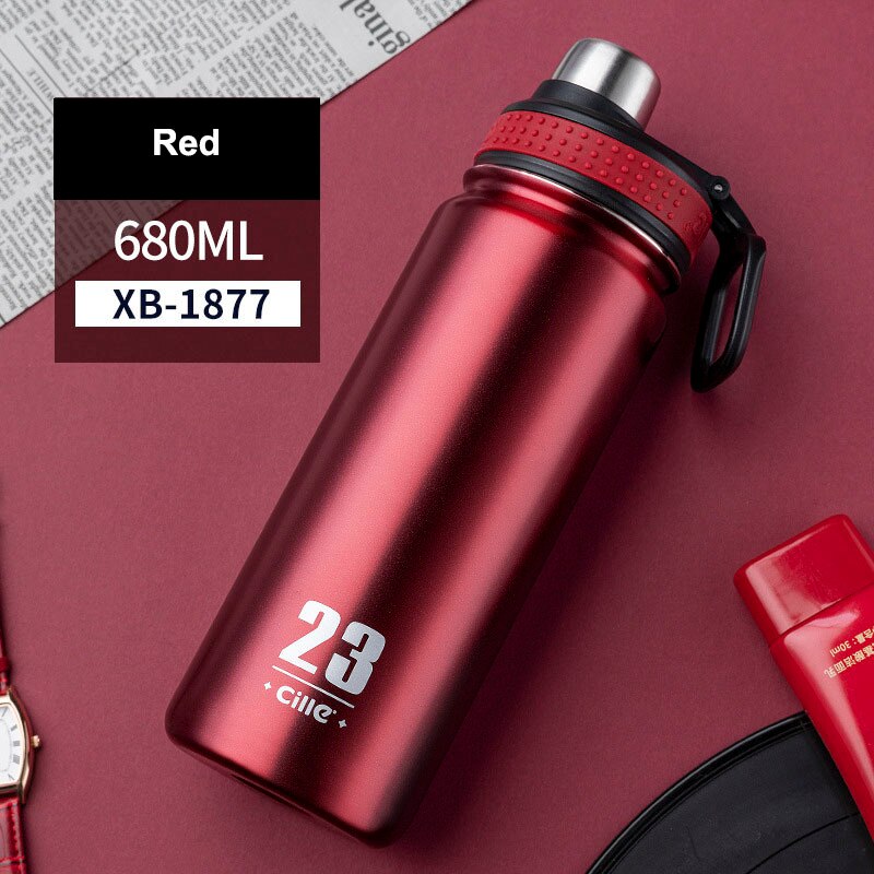 Stainless Steel Sport Fitness Thermos Bottle Red 680ml