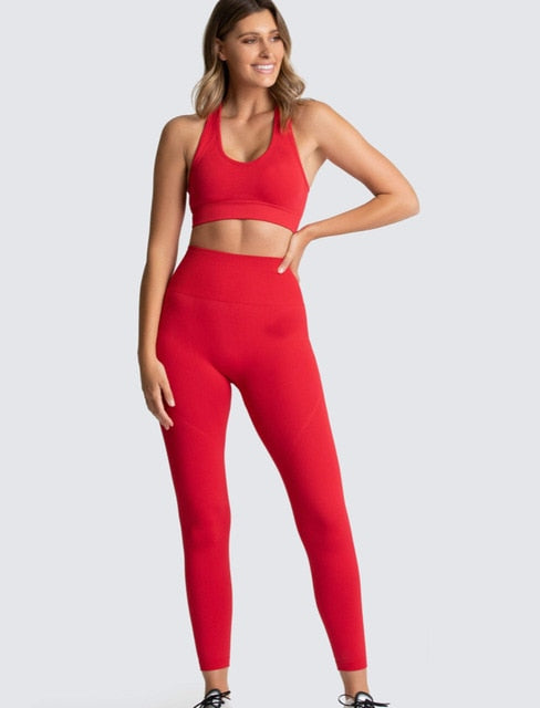 Women Long Sleeve hyperflex gym clothes Red Yoga Set