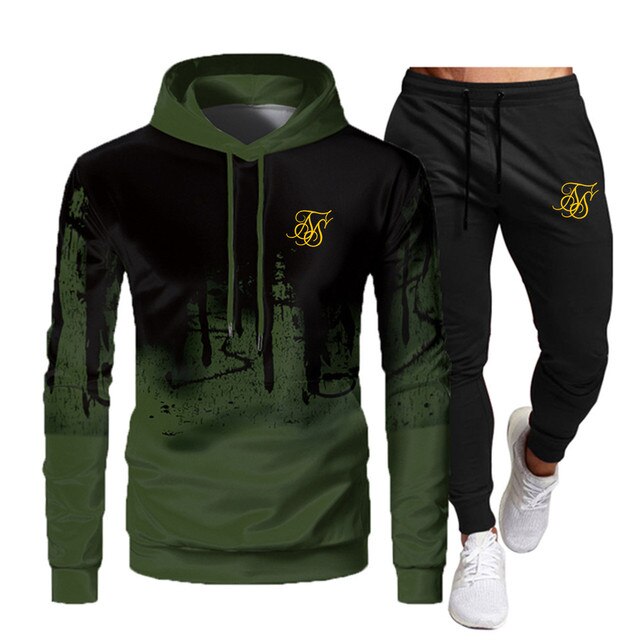 Fashion Sik Silk Hoodie Sports Suit green SS H