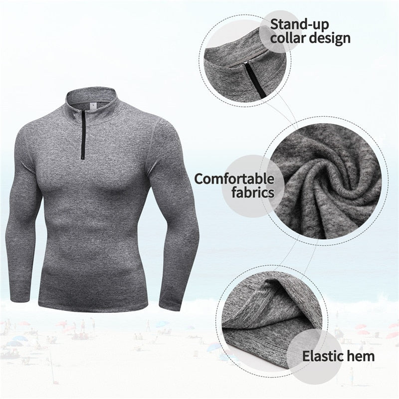 Men Winter Long Sleeve Zipper Sport Shirt