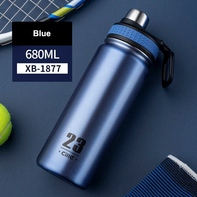 Stainless Steel Sport Fitness Thermos Bottle Blue 680ml