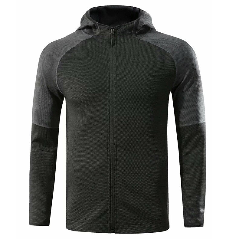 Men Quick Dry Hooded Fitness Sport Jacket Black