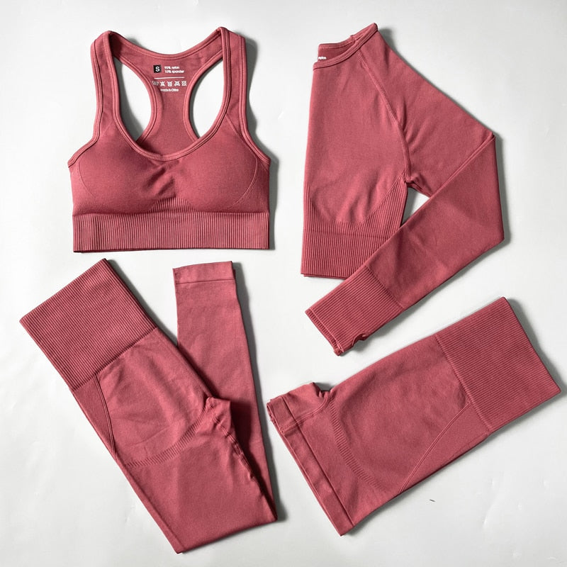 Seamless Women Sports Yoga Set 4pcs Set Red