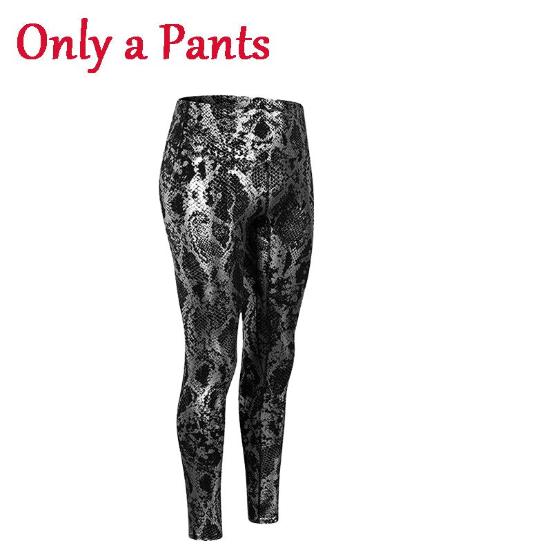 Women Snake Pattern Gym Set Black A Pants