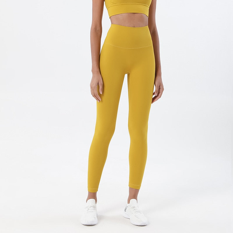 Women Hidden Pocket Nylon Gym Leggings Bee Yellow