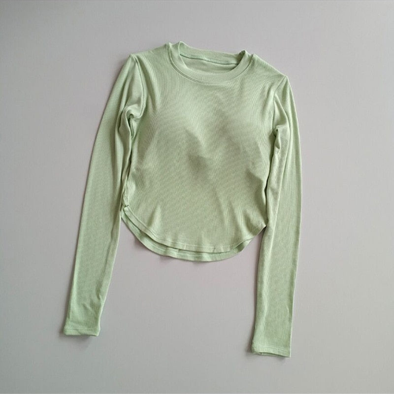 Women High Elastic Gym Shirts light green