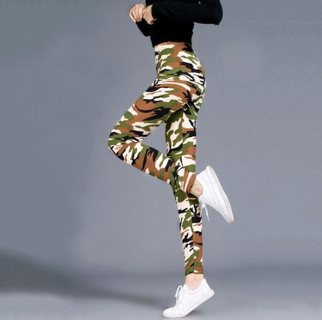 Women Leopard Print Gym Pants Beige Camouflage