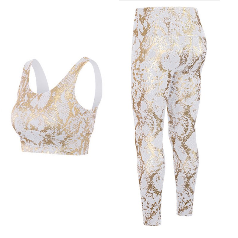 Women Snake Pattern Gym Set White Set